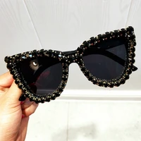 black crystal sunglasses women cat eye vintage sunglasses luxury sun glasses for woman oversize fashion shade gafas uv400