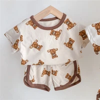 2022 summer pajamas for children print bear short sleeve shorts 2pcs sets cute baby boys pajama suit sleepwear for kids clothing