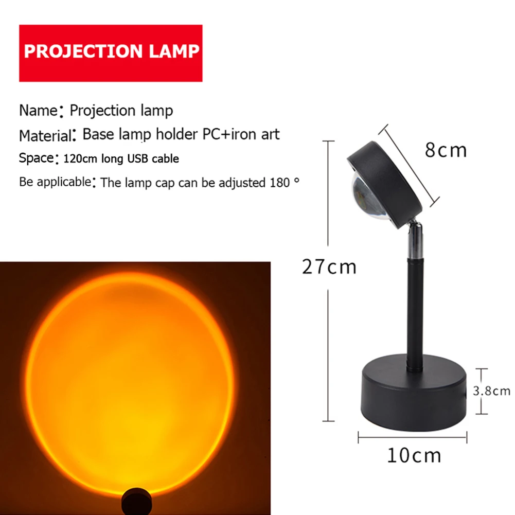 

USB Button Rainbow Sunset Projector Atmosphere Led Night Light Home Coffe Shop Background Wall Home Decoration Colorful Lamp