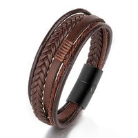 super natural men original gifts bracelet stainless steel buckle with genuine leather twisted pride costume jewelry