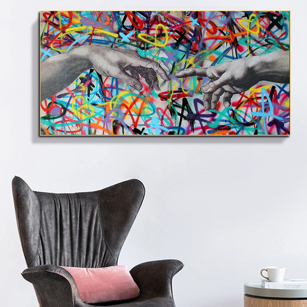 

Graffiti Hand in hand Abstract Poster Prints Money trade Canvas Painting On The Wall For Living room Bedroom Modern Room Decor