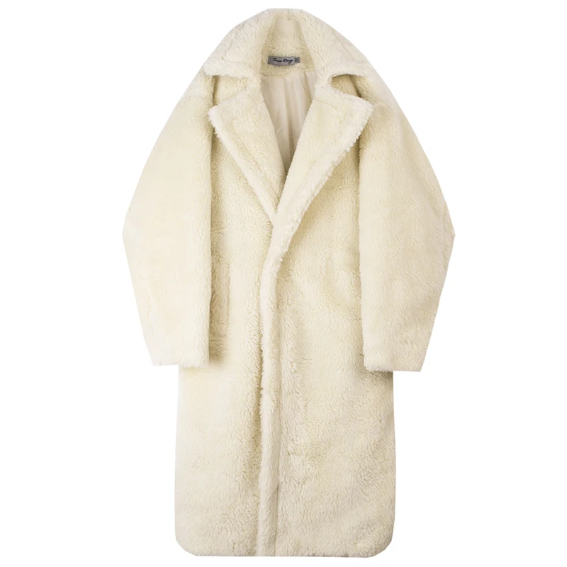 

Winter Overcoat Men Loose Thick Fake Lamb Windbreaker Coat Outerwear Male Women Streetwear Vintage Long Fur Jacket Trench Coat