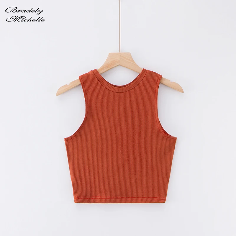 BRADELY MICHELLE летние женские сексуальные однотонные хлопковые трикотажные кроп топы без рукавов бары короткие майки