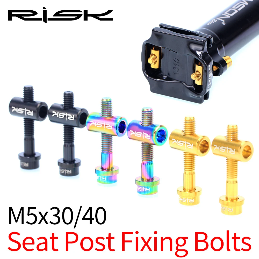 

RISK 2Pcs Bike Seat Post Fixed Bolts TC4 Titanium Alloy M5*30/40MM MTB Road Bicycle Seatpost Saddle Fixed Screws Rainbow Gold