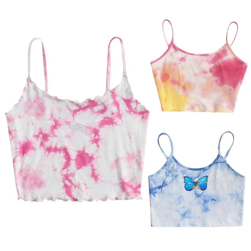 

Женский короткий топ, разноцветный градиентный Печатный рифленый Женский Повседневный базовый мини-жилет в стиле Харадзюку