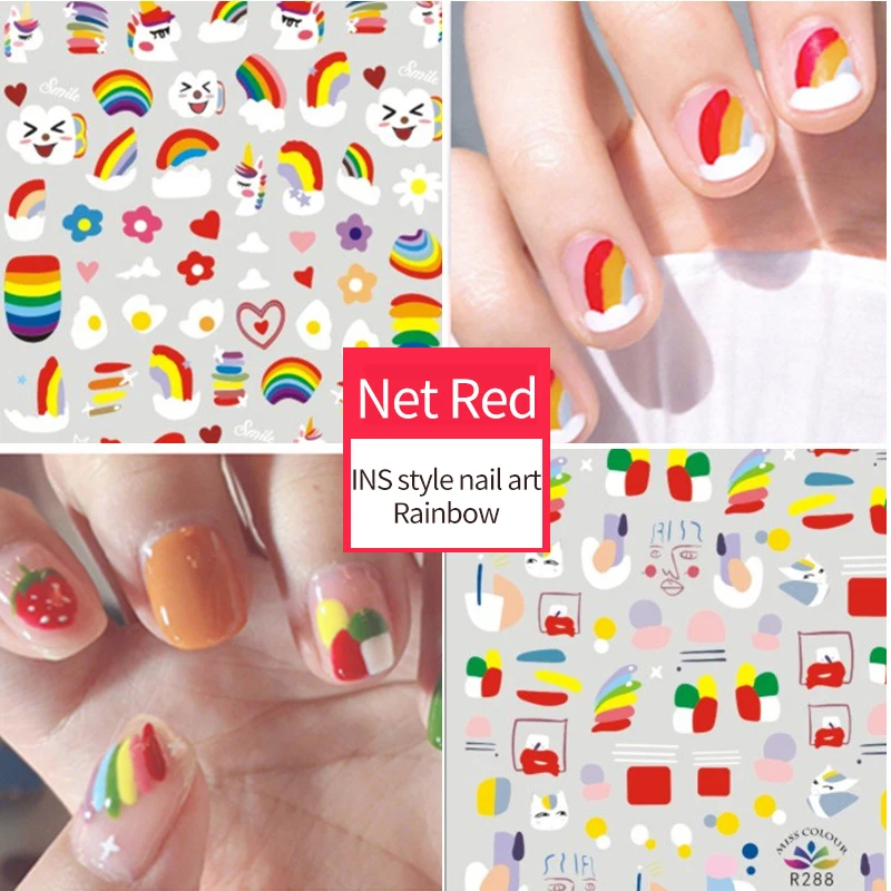 

5PCS Nail Art Accessories Nail Stickers Pattern Variety Rainbow Cherry Sketch Graffiti Fruit Series Manicures Decoration