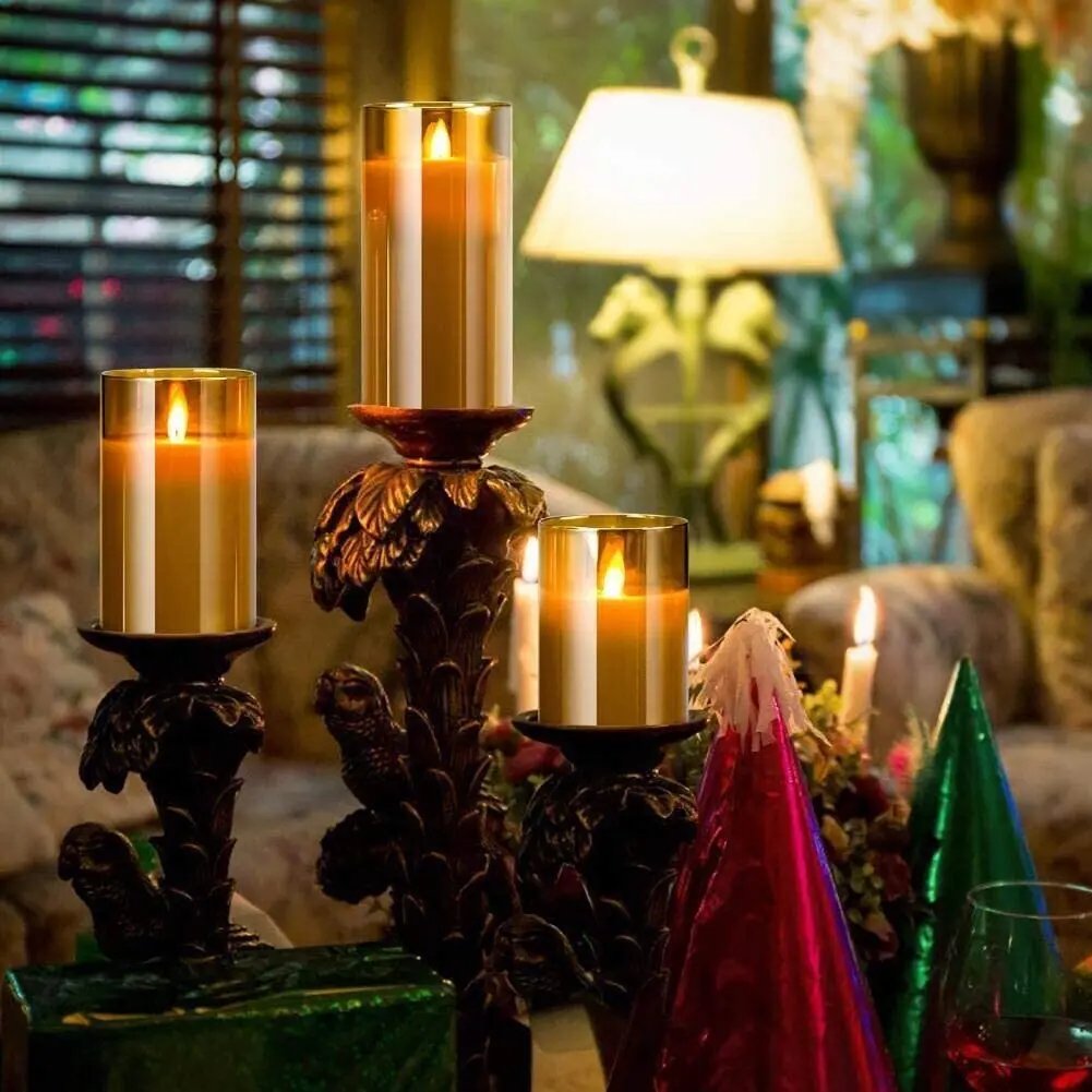 LED Flameless Candle Light Cylindrical Electric Set with Remote Timer for Home Fireplace Halloween Christmas decoration | Лампы и