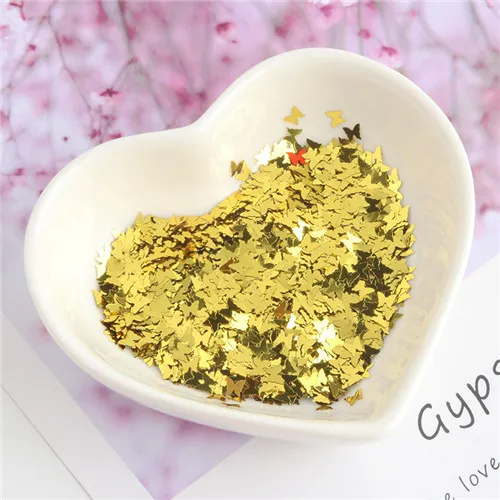 Solid gold Ультратонкая 3 мм Бабочка с блестками Лазерная блестка для ногтей пайетки ЭО-дружественная блестка из ПЭТ для ногтей искусство свадебное украшение 8 г - Цвет: Solid gold