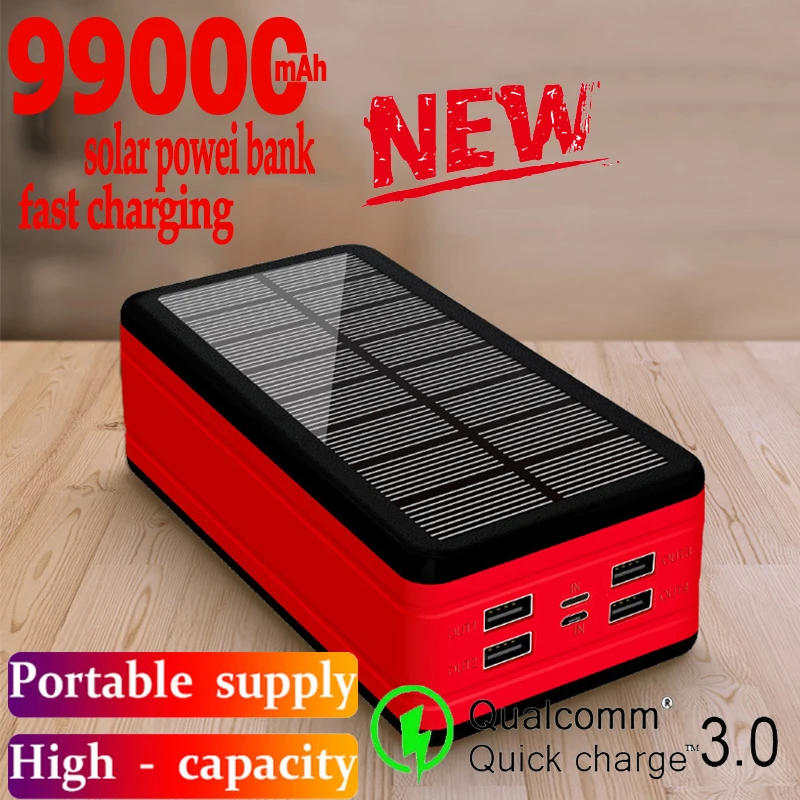 99000 мАч Солнечный внешний аккумулятор большая емкость портативное зарядное
