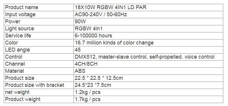 8 шт./лот 18 pcs12W светодиодные лампы RGBW 4 в 1 18*12 Вт ABS Par Led DMX512 дискотечное освещение