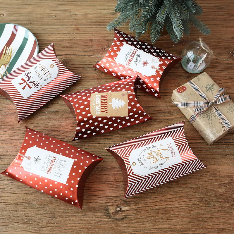 

НОВАЯ РОЖДЕСТВЕНСКАЯ коробка для конфет, бумажный материал в форме подушки, Подарочный пакет на Рождество, маленькая Подарочная коробка, По...