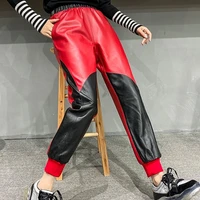 Autumn 2021 New Women Colors Mixed Natural Sheepskin Sweatpants Loose Hip Hop Elastic Waist Joggers Genuine Leather Harem Pants