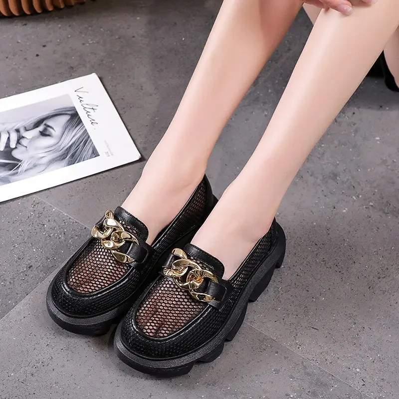 

2021 Women Shoes Fashion Female Mesh Breathable Sports Shoes Comfort Platform Thick Soft Loafer Shoes Woman Chunky Sandals