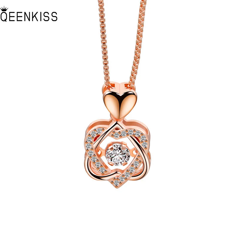 

QUEENKISS NC609Jewelry Wholesale Fashion Lady Girl Birthday Wedding Heart AAA Zircon 18KT Rose Gold White Gold Pendant Necklace