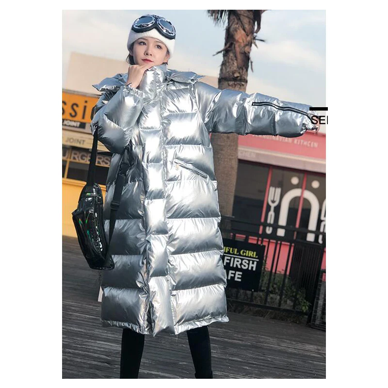 Теплая блестящая парка из лакированной кожи женская куртка на молнии Женская