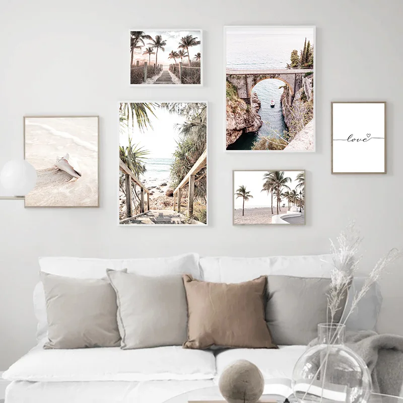 

Beach Conch Coconut Tree Wall Art Poster Summer Landscape Art Prints Love Quotes Canvas Painting Nordic Pictures Home Decor