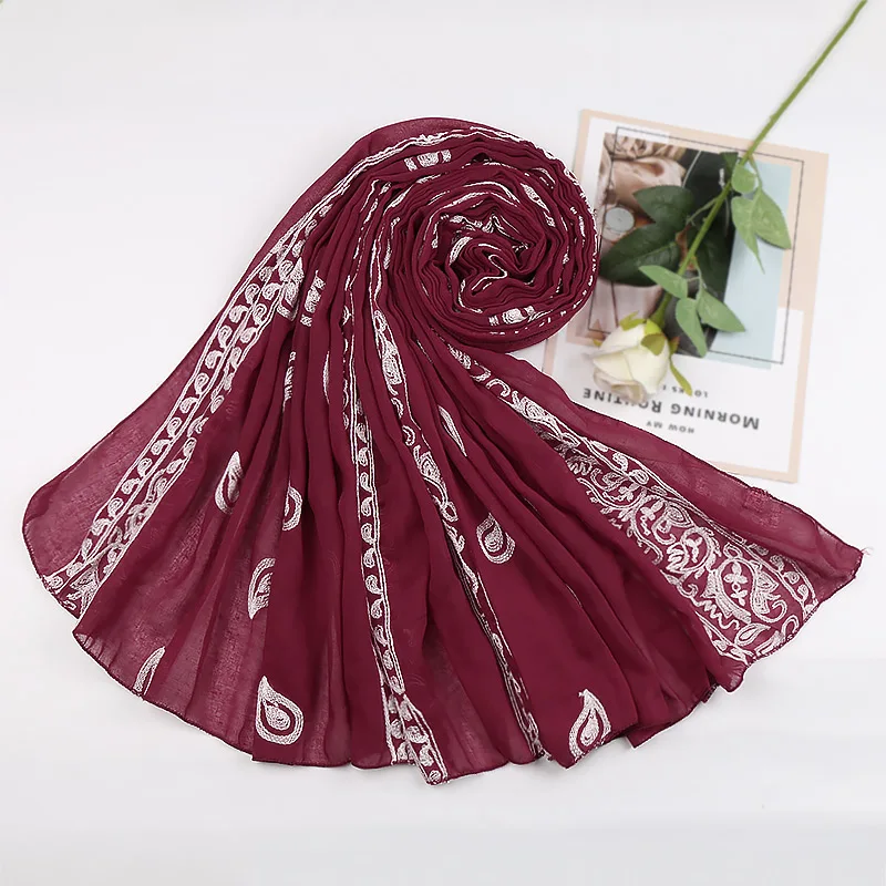 Хиджаб из хлопчатобумажной вышивки с мусульманскими цветочными шарами, платками, головными платками, тюрбанами, пашминой и длинными повязками на голову 180*90 см.
