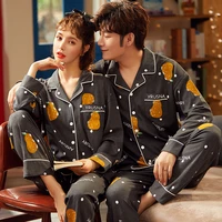 plus size women sleepwear lapel cotton pyjamas men nightgown lovers pajamas spring nighty loose version cartoon pajama set