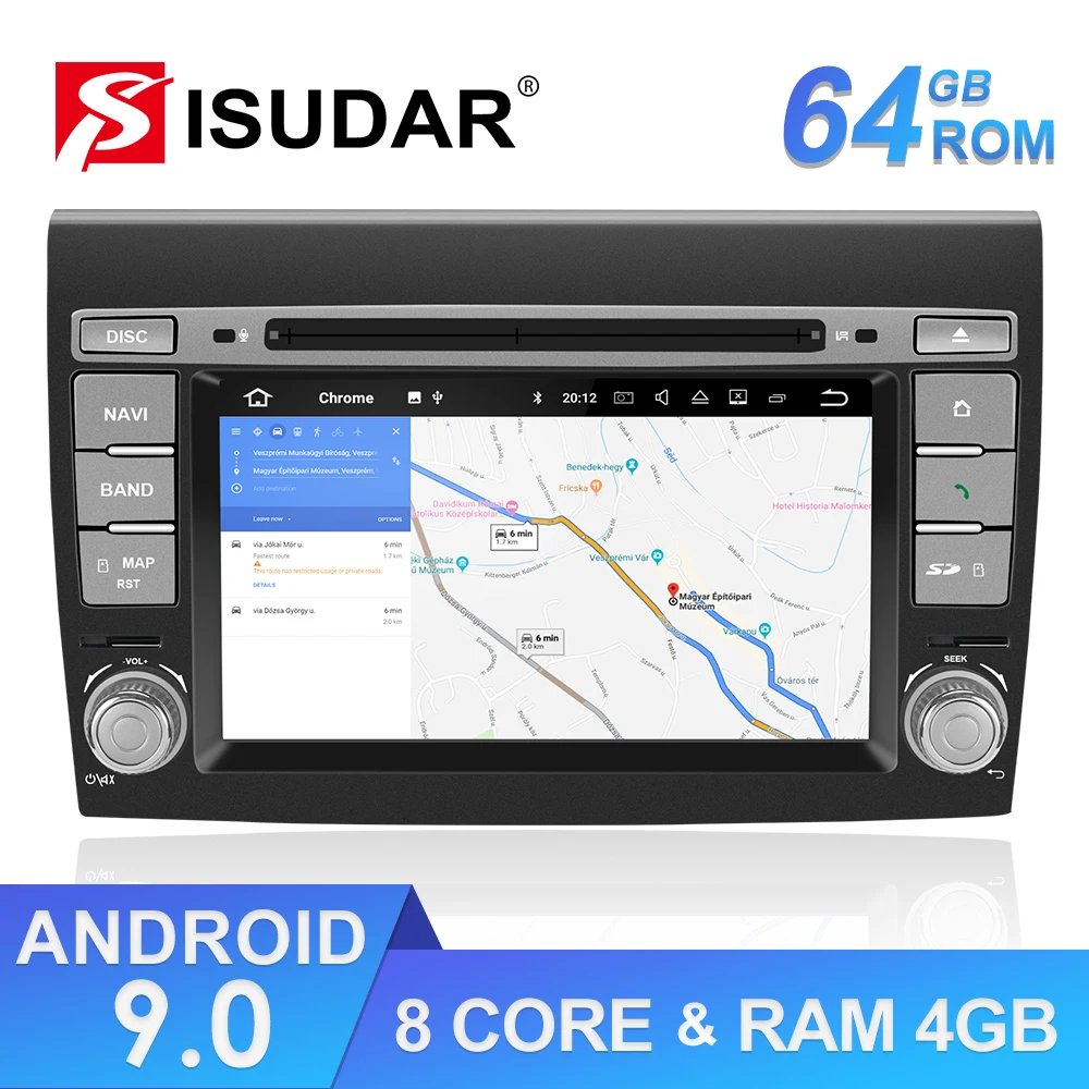 Isudar 2 Din Авто Радио Android 9 для Fiat/Bravo 2007-2012 GPS для автомобиля, стерео Мультимедийный Плеер Восьмиядерный ram 4 Гб rom 64 Гб DSP DVR