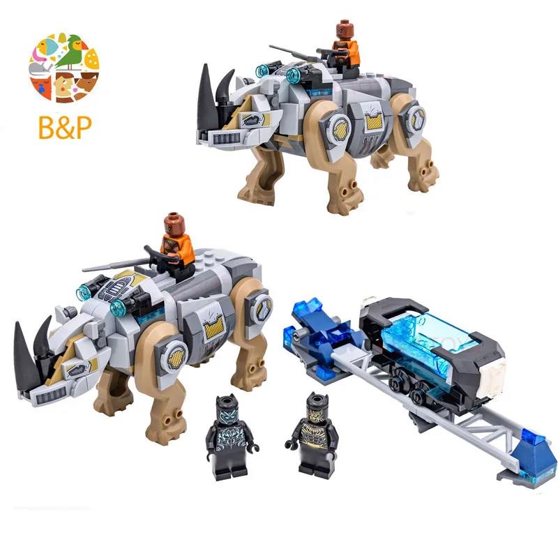 76099 247 шт. серия супер героев Черная пантера носорог по шахте модель строительные