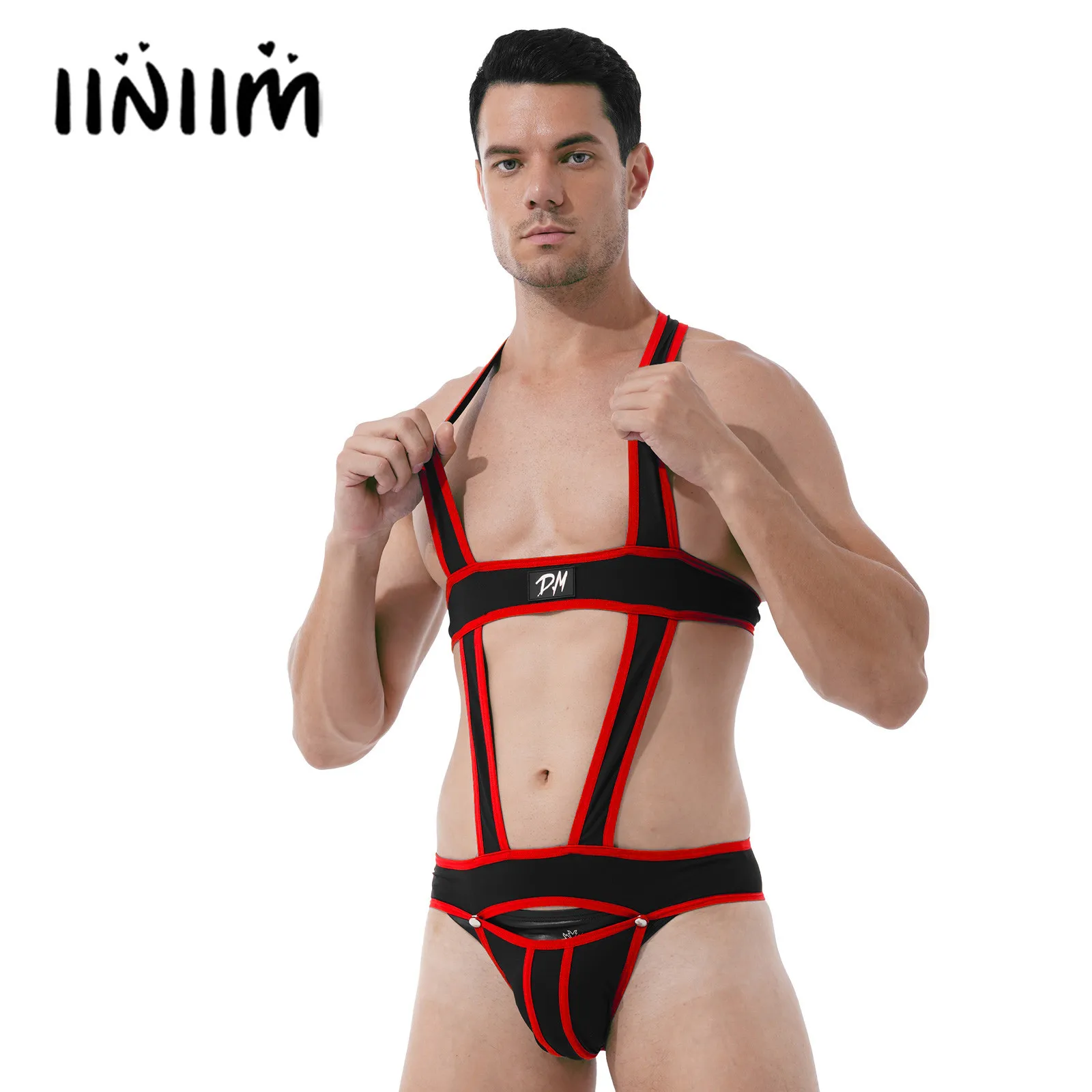 

Мужское нижнее белье, слитное нижнее белье для борьбы, трико контрастных цветов с вырезами, открытое женское нижнее белье