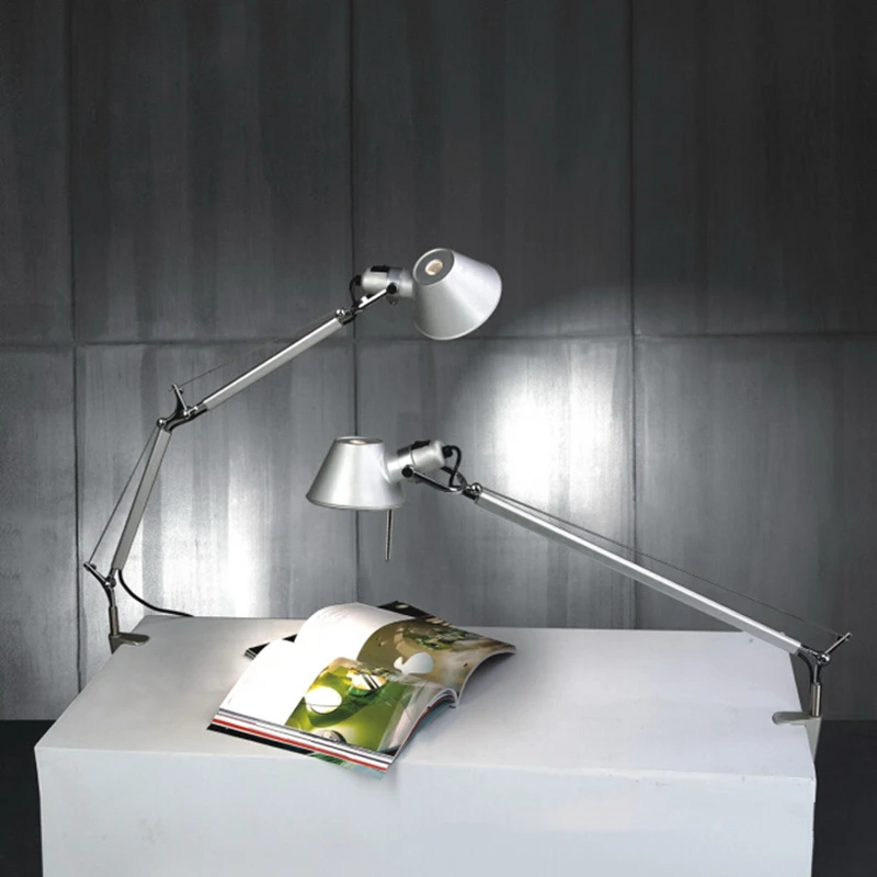 Adjustable Long Swing Arm Desk Lamp Modern Fashion Silver Aluminium Office Reading Study LED Clamp Desktop Table Light with Clip | Освещение