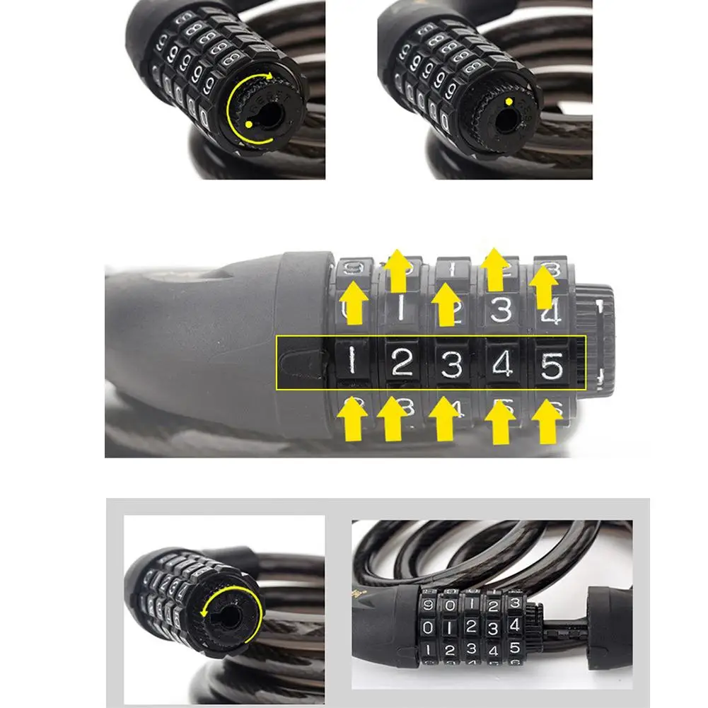 

5 Digit Code Lock Protable Combination Steel Cable Mountain Bicycle Lock Bike Safety Anti-Theft Lock Bike Accessories