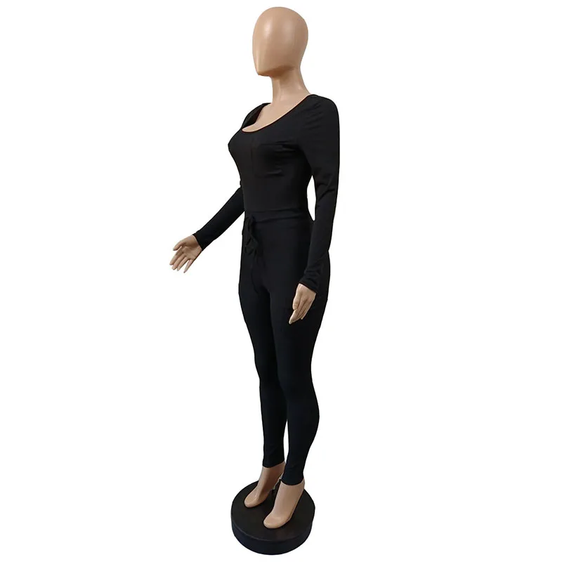 Autumn and Winter Woman Sexy Slim Fit Jumpsuit Nightclub Clothes Solid Color Rompers Skinny Jumpsuit Long Sleeve Bodysuit