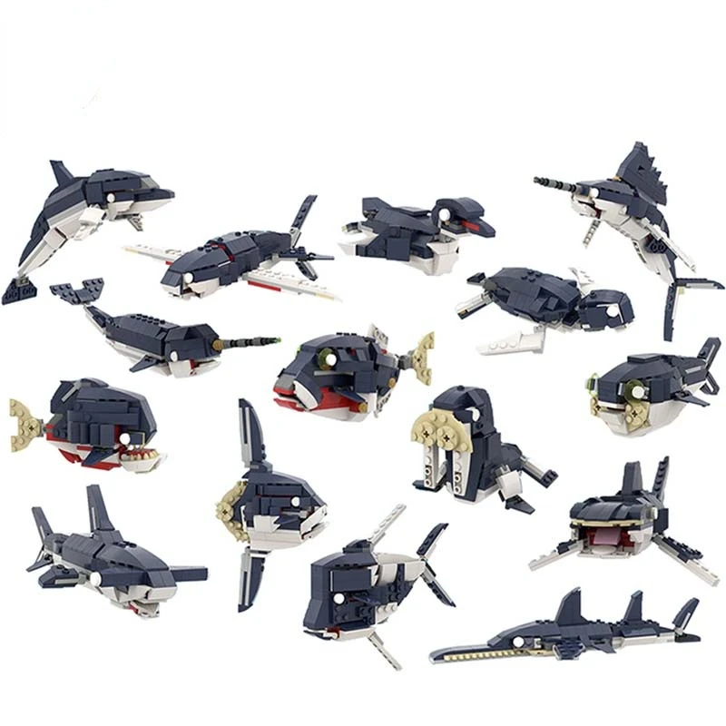 

15 in 1 Kid's Building Block Set with Sea Animals, Shark Dolphin, Deep Sea Buildable Brick Set Perfect Gift