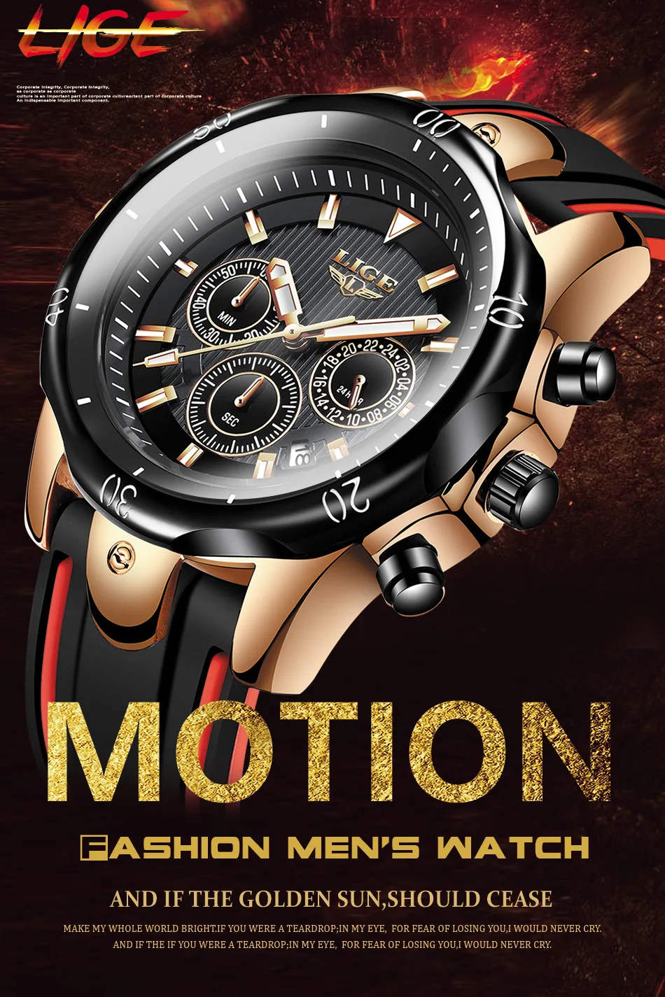 

Luxury LIGE Brand 9972 New Men's Chronograph Business Watch Fashion Waterproof Quartz Silica Gel Strap Wristwatches Male