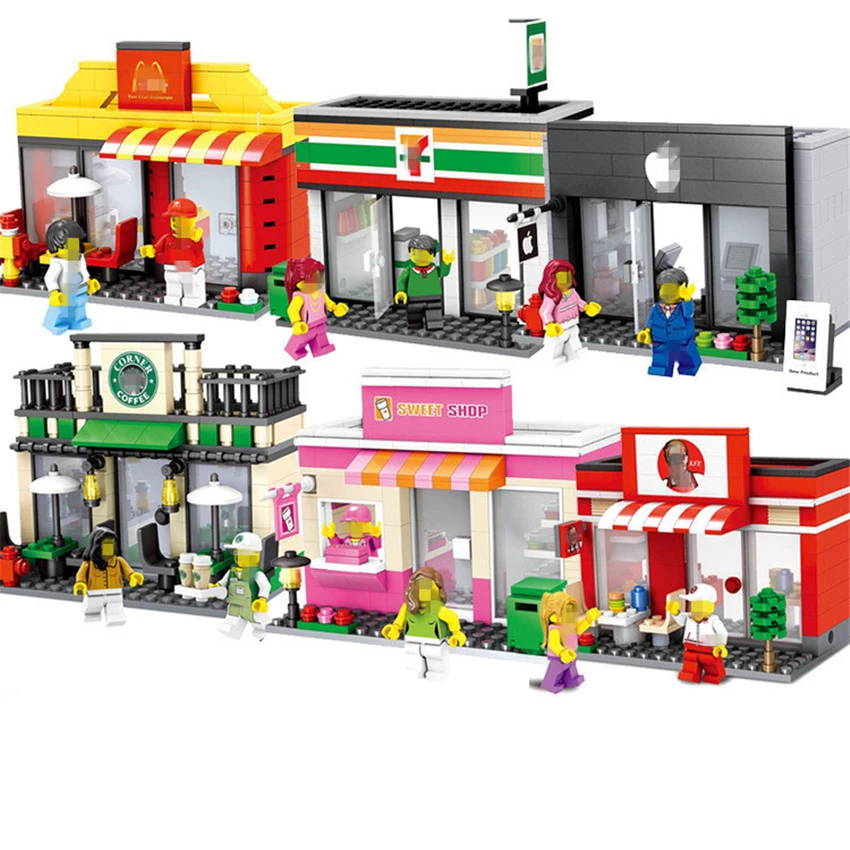 

Hsanhe 6409-1-6411-2 6 моделей, мини-уличная серия, магазин гамбургеров, сотовый телефон и т. Д., Необычные строительные блоки, кирпичи для городского м...