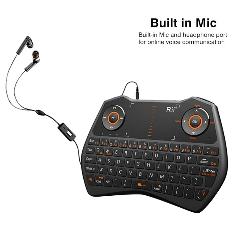 Rii I28 Backlit Air Mouse 2.4GHz Wireless Keyboard with Contactpad Mic Headphone Port Voice Qwerty for PC Android TV Box | Компьютеры и