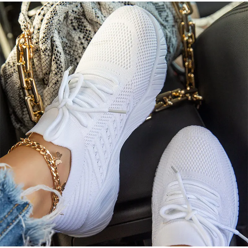 

Women's Sneakers Breathable Knitted Casual Women Socks Shoes Lace up Ladies Flats Female Spring Vulcanized Running Shoes