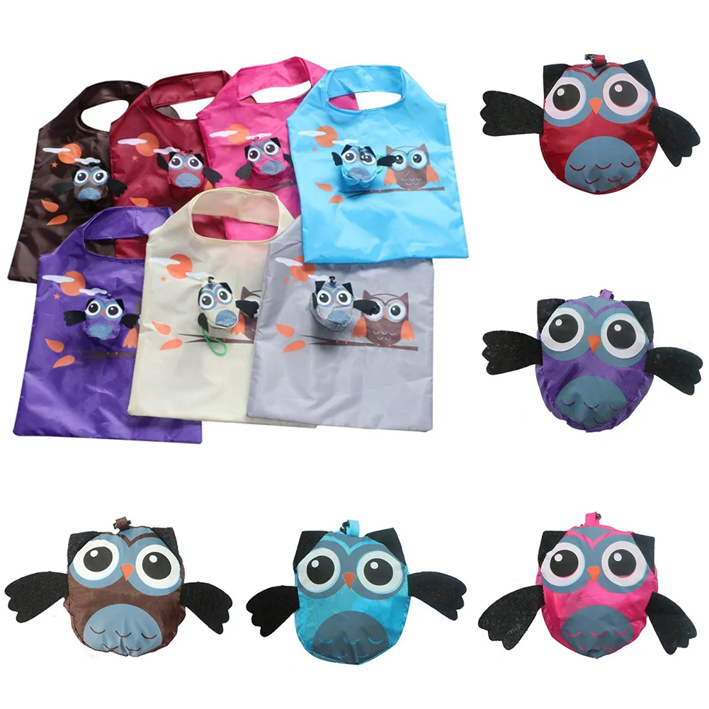 

Reusable Fold Away Tote Shopping Bag Clip Eco Friendly Foldable Case Travel New Cute Animal Owl Shape Folding Shopping Bag