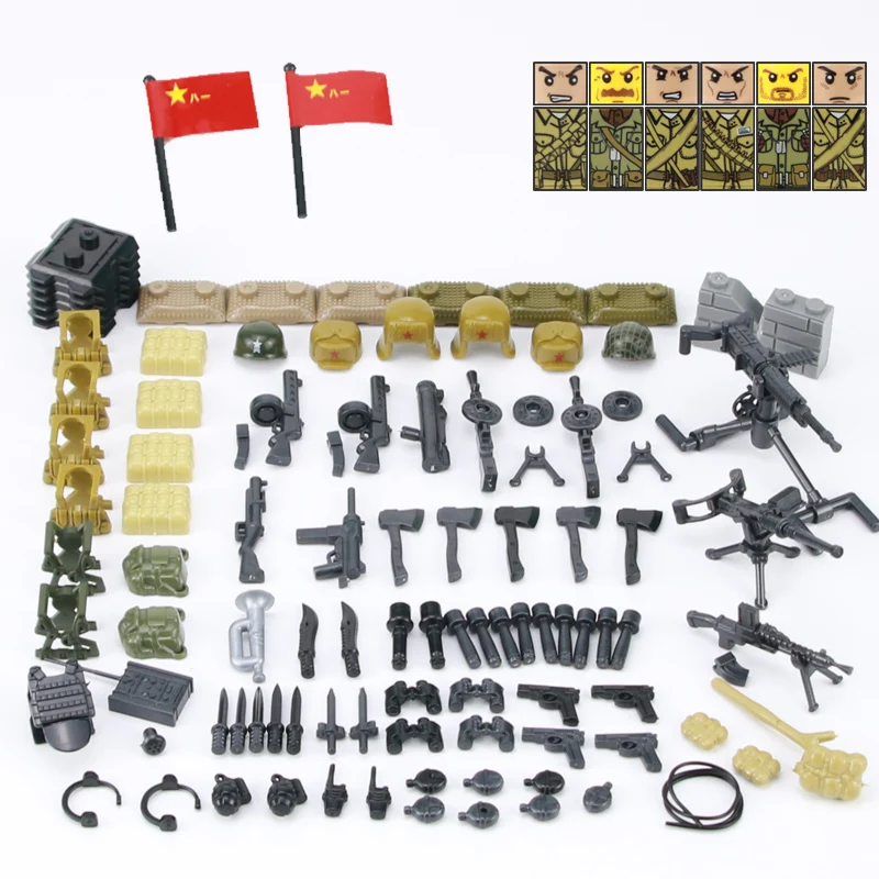

WW2 Military Weapon Accessories Building Blocks WW2 Soviet Union Army Soldiers Figures Gun Helmet Parts Bricks Toys For Children