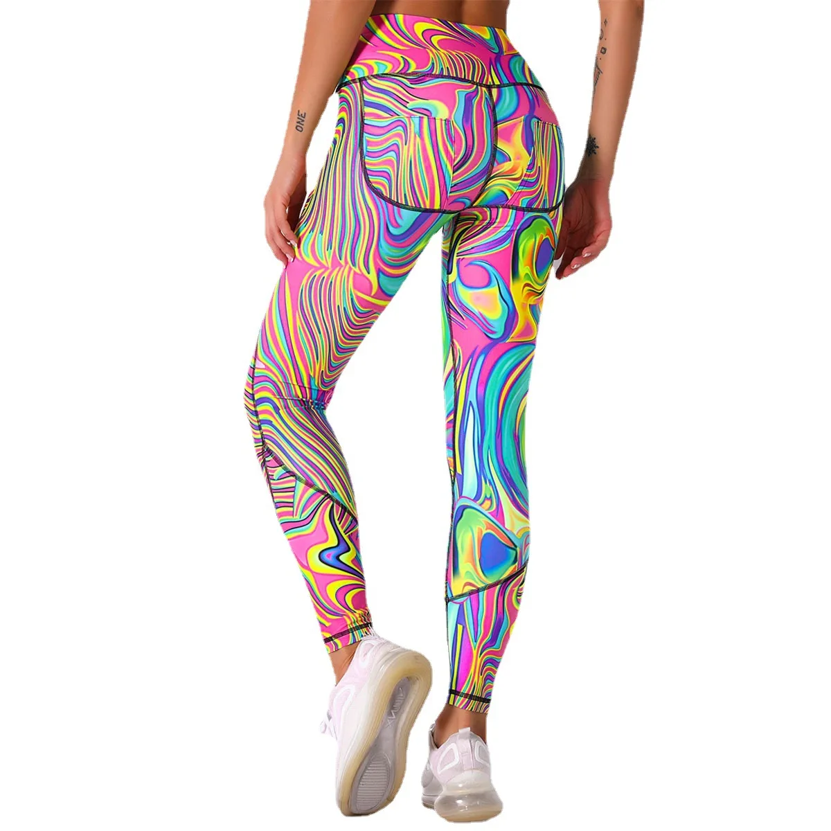 

Net red plant is digital printed leggings women's high waist hip splicing stretch outdoor yoga pants yoga pants tights