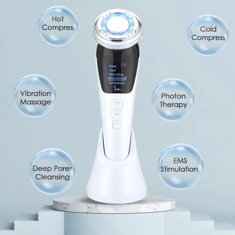 EMS Face Massager Machine Sonic Vibration LED Light Therapy Hot Cool Treatment for Skin Rejuvenation Anti Aging Care Beauty | Красота и