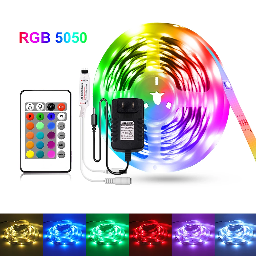 

Новинка 2021, светодиодная мигающая лента 20 м для украшения дома, RGB 5050 SMD 12 В постоянного тока, светильник щение для помещений с переключателем...