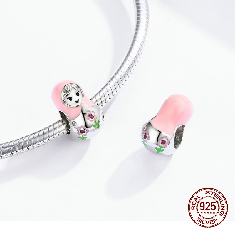 Luxury Senior Woman Jewelry Genuine 925 Sterling Silver Russian Doll Enamel Charm fit bangle Bracelet Beads Birthday Gift DIY | Украшения и