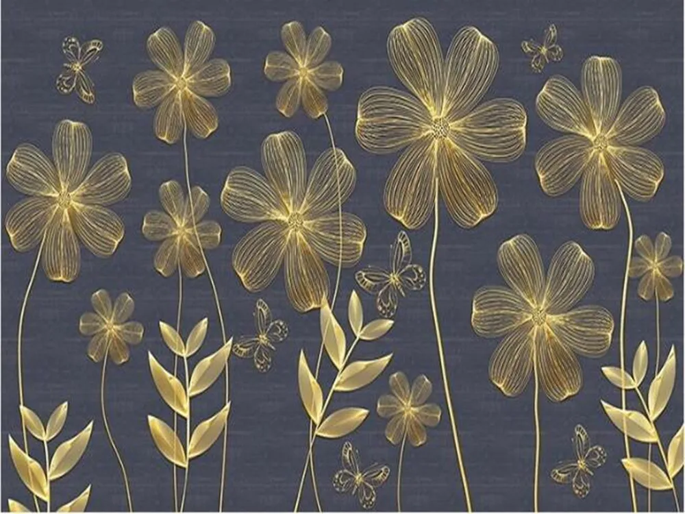 Milofi большие обои на заказ 3D золотые рельефные линии цветок скандинавский