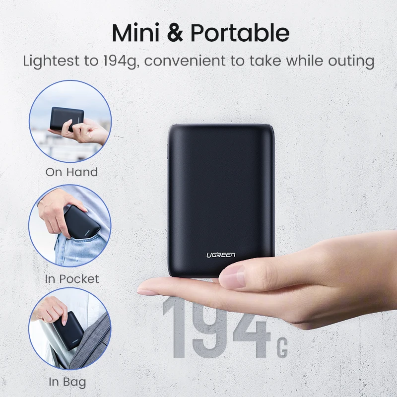 Ugreen power Bank 10000 мАч Быстрая зарядка 4,0 3,0 QC3.0 внешняя Мобильная батарея быстрое PD зарядное устройство для iPhone 11 8 Xs Mini power bank