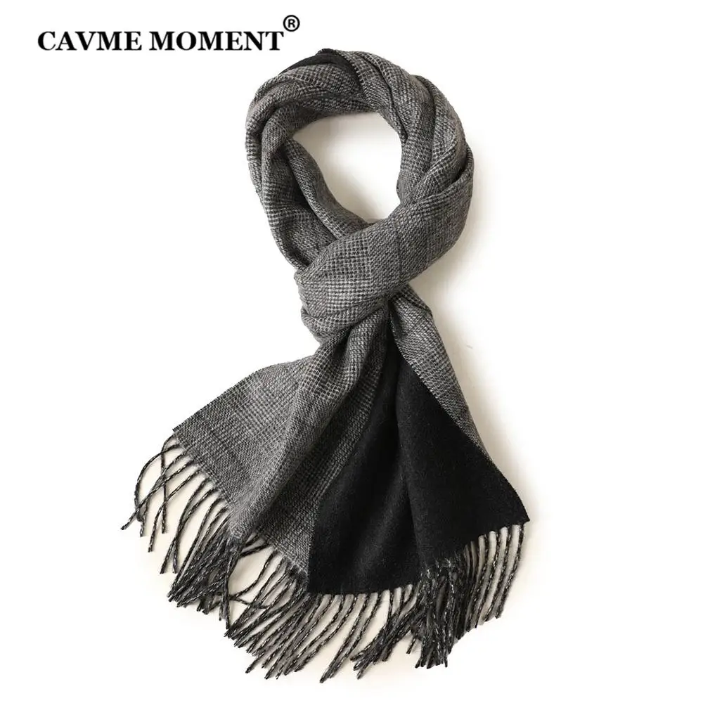 CAVME Pure Cashmere Plaid Scarf for Men Father Gift Birthday Luxury Double Face Scarves Unisex Long Pashmina 30*186cm/156g