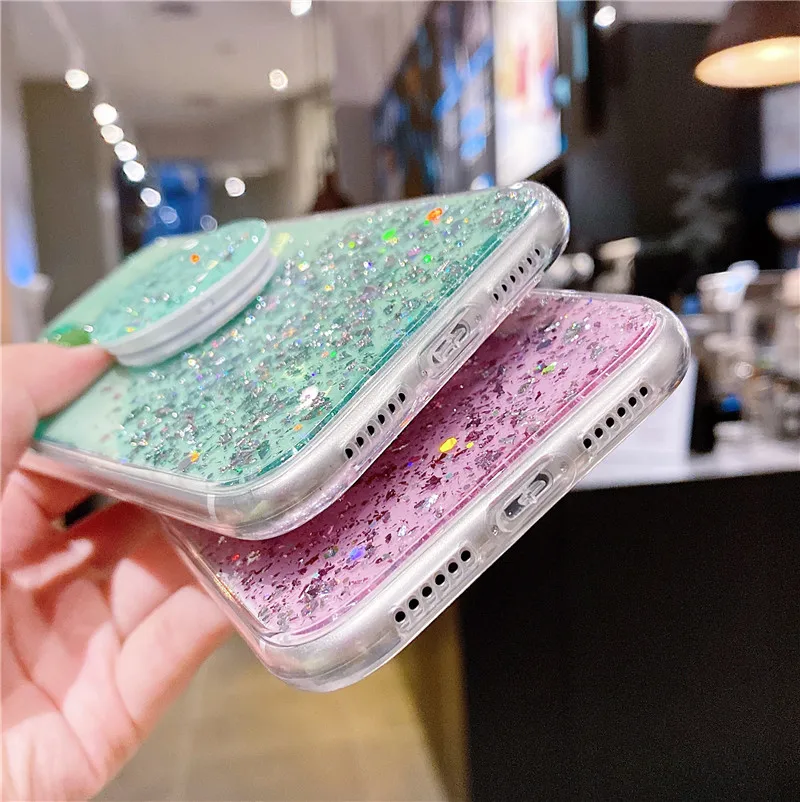 Soft TPU Transparent Bling Phone Case For Samsung A01 A11 A21 A31 A41 A51 A71 A81 A91 A21S M11 5G Glitter Cack Cover Holder | Мобильные