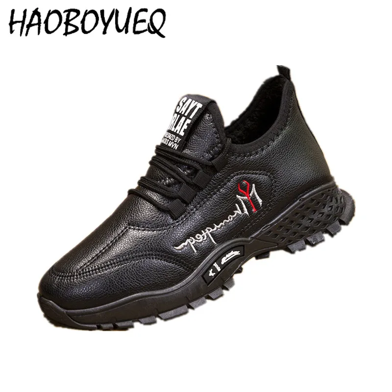 

Men's Low Heel Leather Casual Shoes Winter Lightweight Sneakers Outdoor Running Anti-slip Comfortable Flats Zapatos Hombre