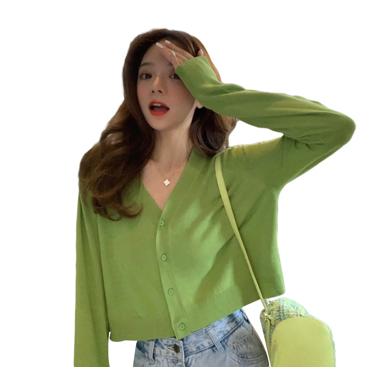 Модный женский однотонный кардиган куртка вязаный Повседневный короткий топ с