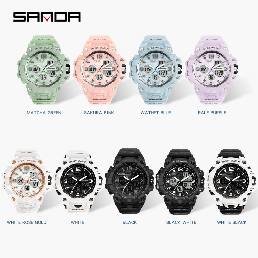 SANDA Fashion Sports Women's Watches Multifunction Waterproof Watch Digital Wristwatch Casual Clock Relogio Feminino