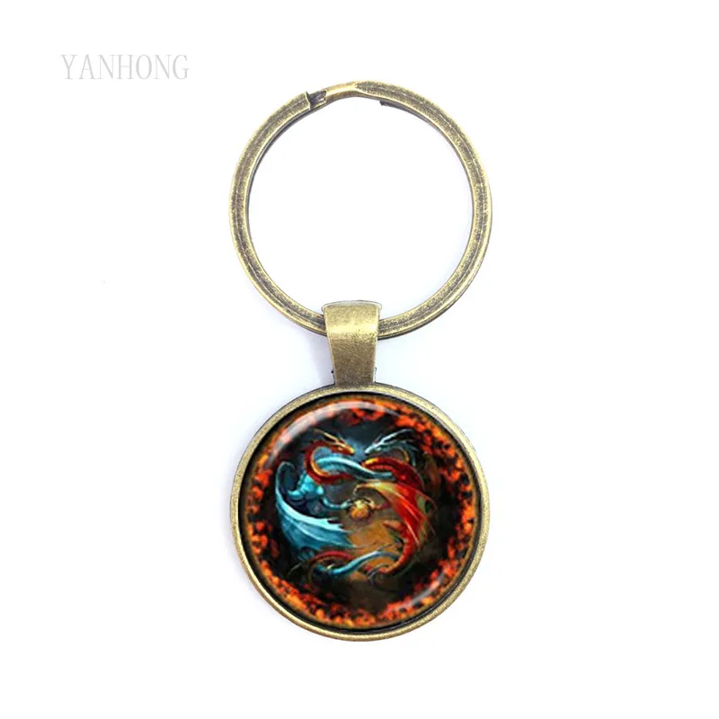 

Devil and angel bronze key chain 25mm glass dome map lady bag, schoolbag, car key chain