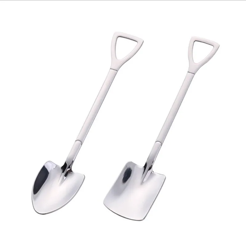 

2PCS/set Stainless Steel Iron Shovel Spoon Coffee Ice Cream Spoon Engineering Shovel Retro Cute Square Head Spoon Kitchen Gadget