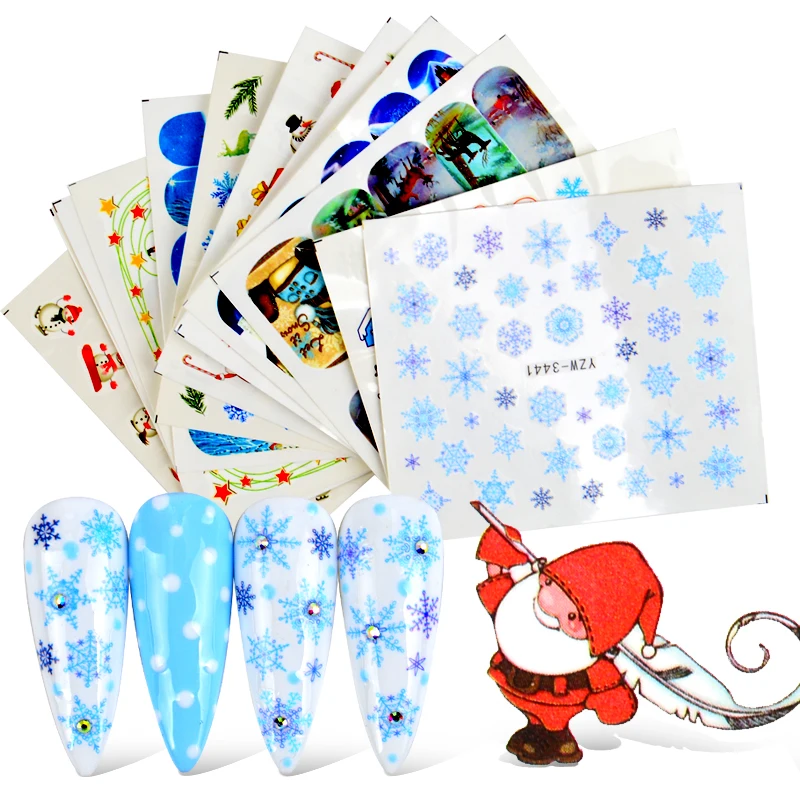 

2023 Рождественская наклейка для ногтей Санта Клаус Лось снеговик подарок Водная передача слайдер полная обертка Рождество мультфильм зимняя наклейка