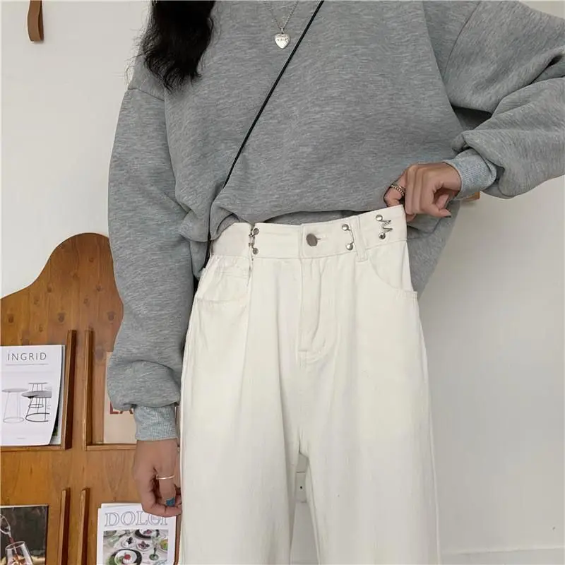 

Spring and autumn2021new high-waisted thin wide-leg jeans women streetwear fashion large size loose straight-leg pants trousers